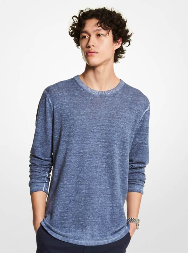 Panske Svetre Michael Kors Linen and Cotton Blend Námornícka Modrá - Oblecenie Michael Kors Levně | SRFZI-1349